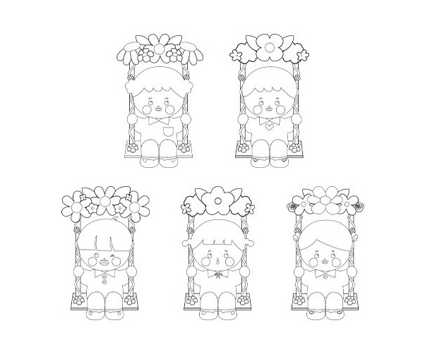 꽃 그네 타는 아이 색칠 모음