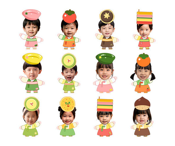 추석 음식과 아이 합성이미지