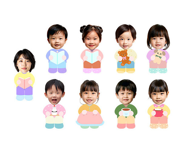 앉아있는 아이와 선생님 합성이미지 (겨울)