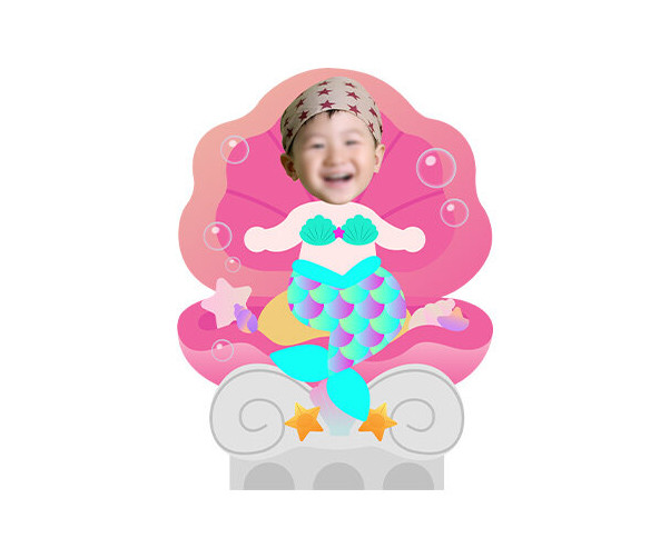 분홍 조개에 앉아 있는 인어 합성이미지(여아)