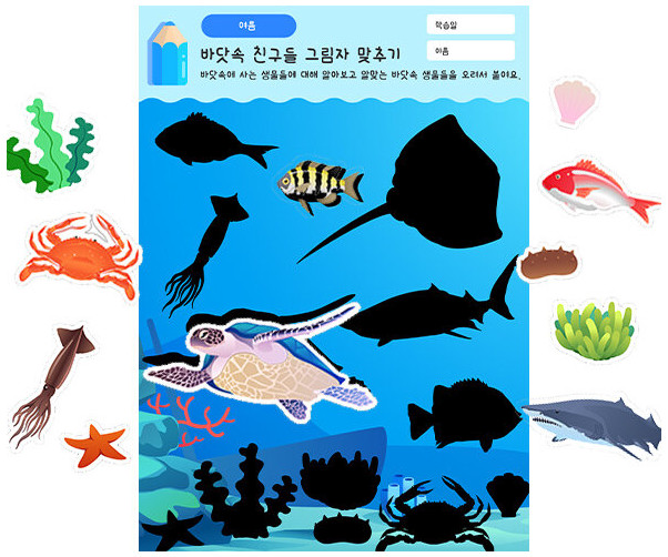 바닷속 생물들 그림자 맞추기