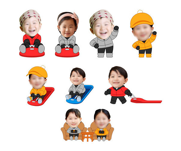 눈썰매장에 있는 아이 합성이미지