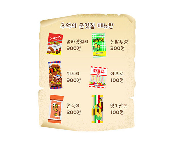 추억의 문방구 메뉴판