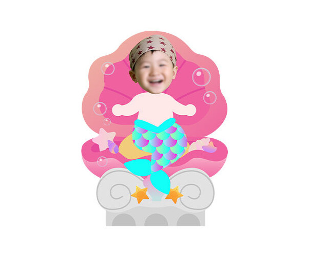 분홍 조개에 앉아 있는 인어 합성이미지(남아)