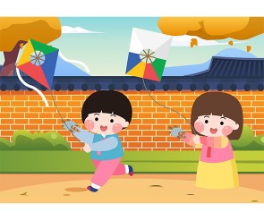 연날리기하는 아이들 배경