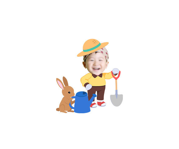 토끼와 삽 든 아이 합성이미지