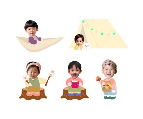 가을 캠핑하는 아이들 합성이미지