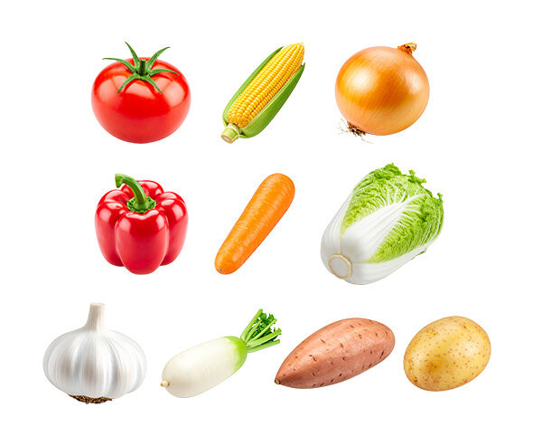 채소(당근,마늘,배추,토마토,파프리카,무,고구마,옥수수,양파,감자)