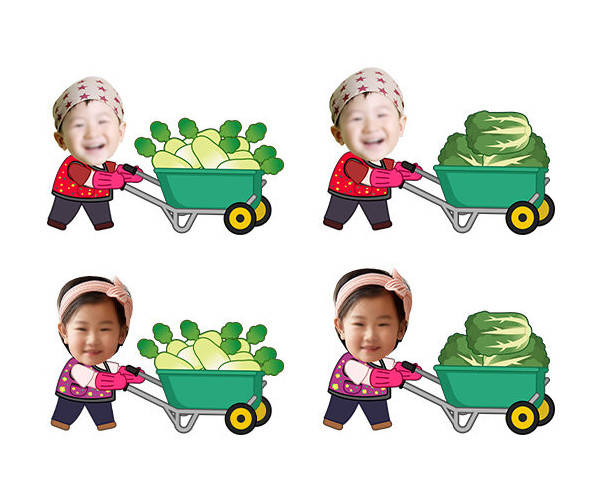 무, 배추 나르는 아이 합성이미지