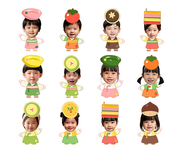 추석 음식과 아이 합성이미지