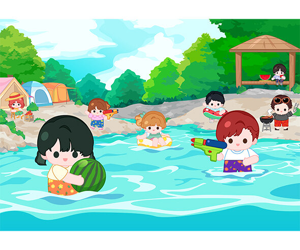 계곡 물놀이 배경