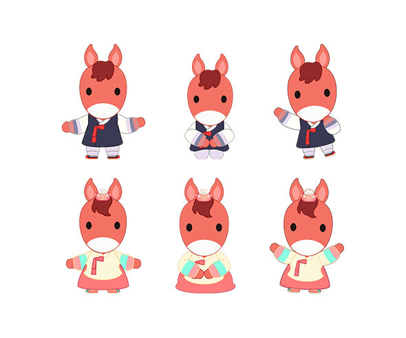 한복 입은 붉은 말