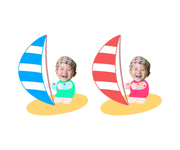 윈드서핑하는 아이 합성이미지