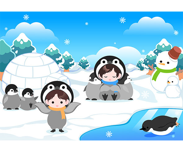 펭귄과 이글루 배경