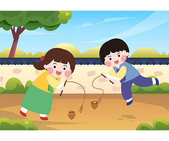 팽이치기하는 아이들 배경