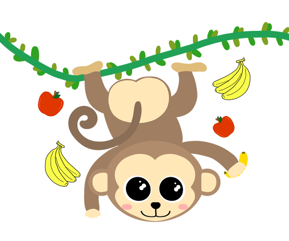 매달린 원숭이와 과일