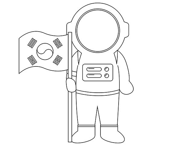 [색칠용] 태극기 꽂은 우주인 합성이미지