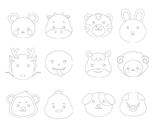 십이지신 얼굴(색칠)