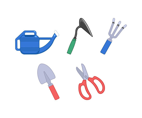 원예용 도구(가위,갈퀴,모종삽,물뿌리개,호미)