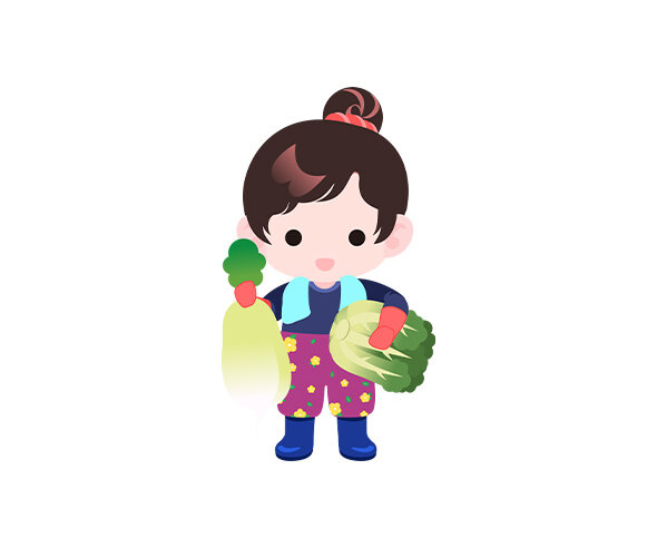 배추,무 들고 있는 여아