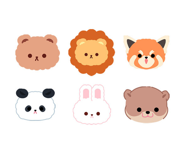 동물 얼굴(곰,수달,레서판다,사자,판다,토끼)