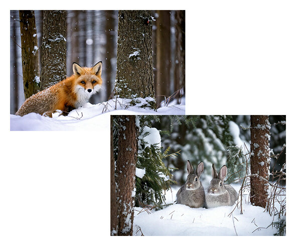 눈 내린 숲속 배경