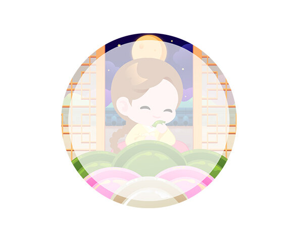 송편 먹는 아이 라벨(여아)