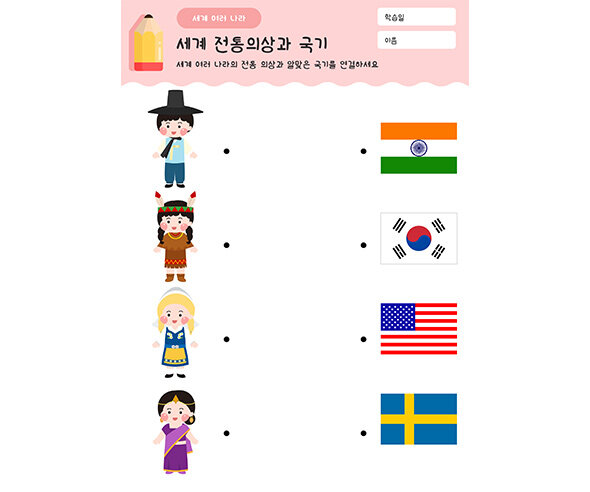 세계 전통의상과 국기 연결하기