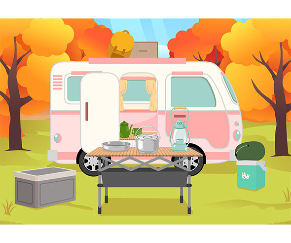 가을 캠핑카 배경