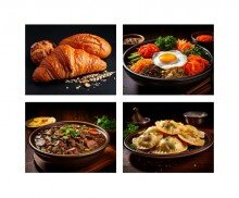 세계 여러 나라 전통 음식(페이조아다,피에로기,비빔밥,바게트와 크로와상) 