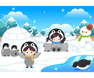 펭귄과 이글루 배경