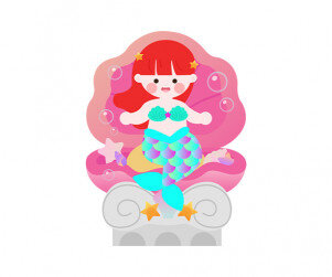 분홍 조개에 앉아 있는 인어(여아)