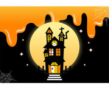 할로윈 꼬마유령과 달 배경