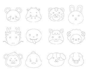 십이지신 얼굴(색칠)