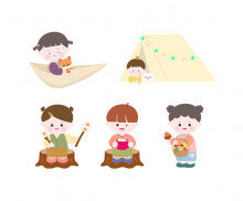 가을 캠핑하는 아이들