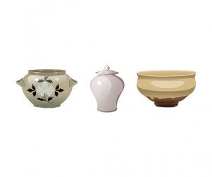 백자 항아리, 분장무늬 사발, 상감모란문 항아리