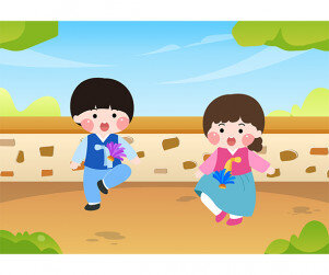 제기차기하는 아이들 배경