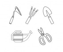 원예용 도구(가위,갈퀴,물뿌리개,호미,모종삽) 색칠 모음