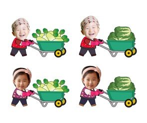 무, 배추 나르는 아이 합성이미지